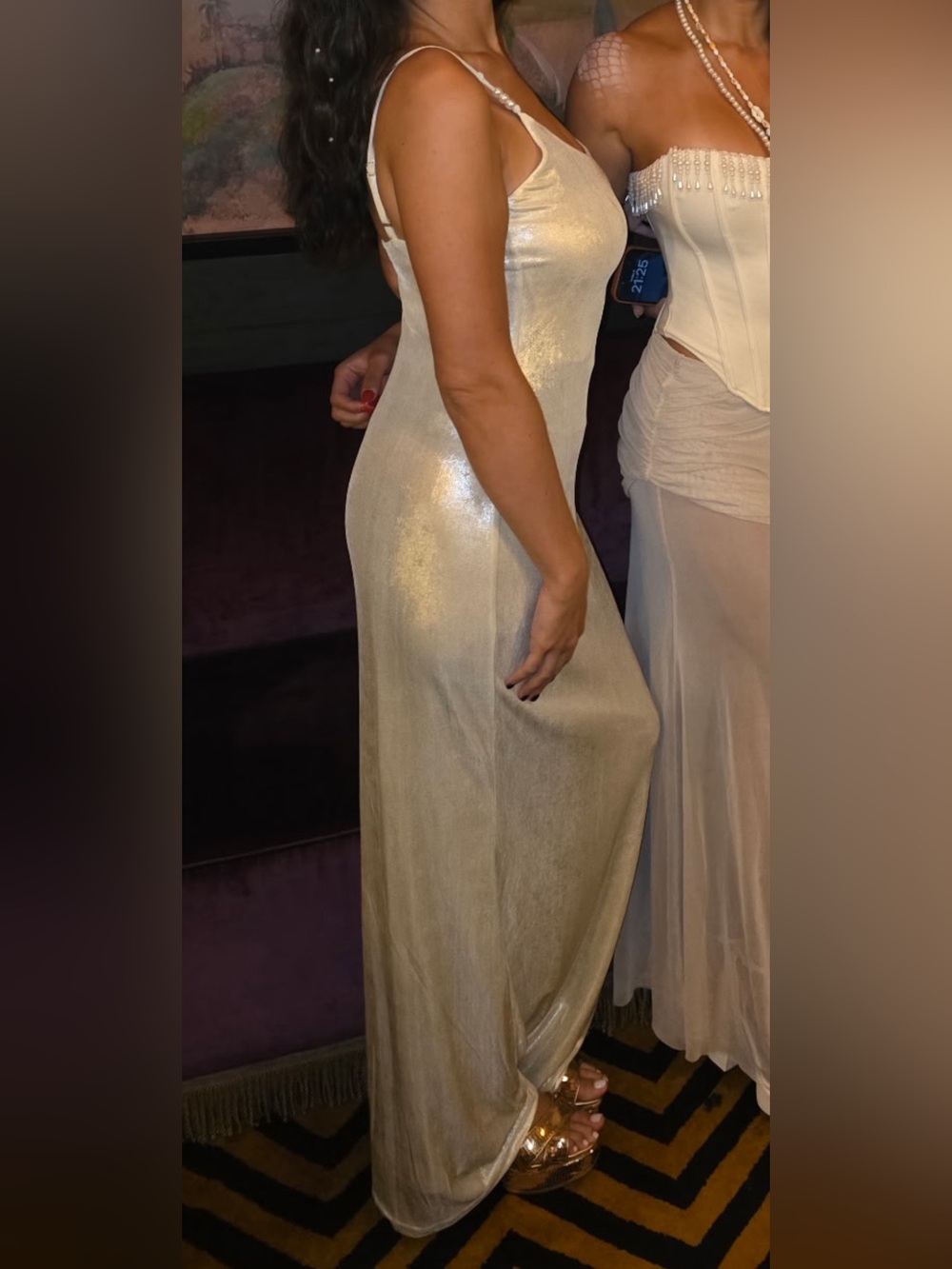 Elegant Shimmer Slip Dress in Champagne